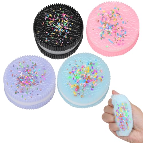 4pcs Handmade Soft Cookie Squishy Silicone Stress Relief Squishy Toy Pink Cookie Dessert Kawaii Squishies Fidget Toy Stress Relieving Fur Ball OPP Packaging Gifts (4pcs)