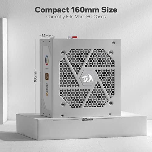 Image of Redragon RGPS-850W 80+ Gold 850 Watt Power Supply w /Upgraded ATX 3.1 & PCIe 5.1 Fully Modular, 12VHPWR Cable Included, 100% Japanese Capacitors, Smart ECO Low Noise RGB Fan, Compact 160mm Size