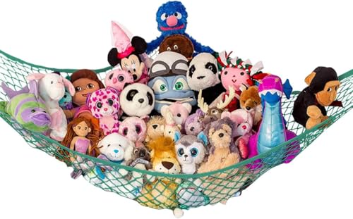 Image of Stuffed Animal Hammock XL | Corner Stuffed Animal Storage & Plushie Net | Extra Large Toy Hammock for Stuffed Animals | Easy Hang, Hardware Included | Green Bedroom Decor | by Lilly's Love