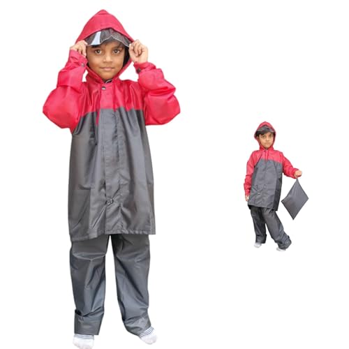 Image of Boy's & Girl's Top + Bottom Portable Light Weight Rain Coat with Hooded & Long Sleeves for Outdoor Activity