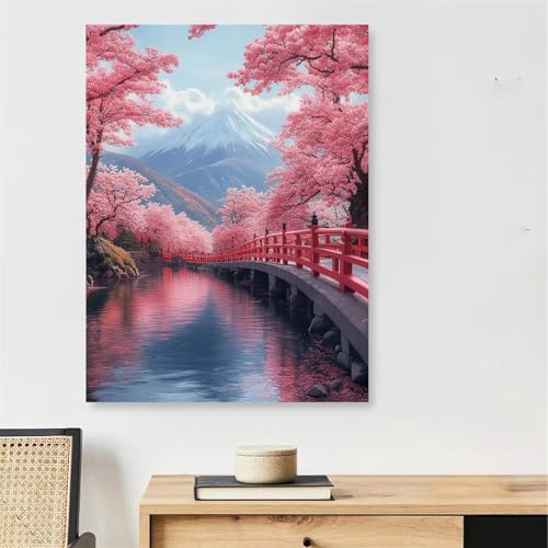 Kit Peinture par Numéro Adulte Mont Fuji Toile avec Cadre 40x50cm Décoration Murale Japonaise