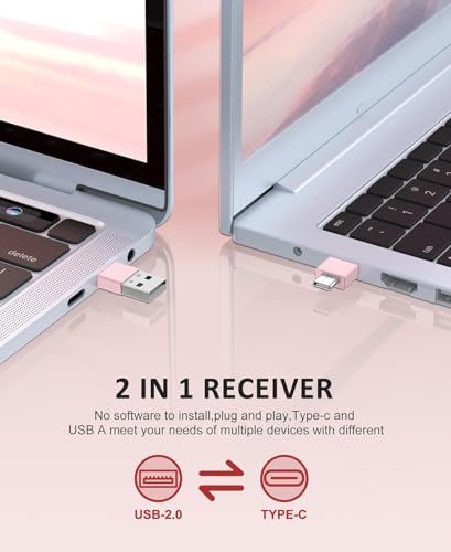 Image of Rts USB Type-C 2 in 1 Last Pointer 2024-2025 Presentation Clicker for PPT PowerPoint Clicker, Hyperlink Volume Control Wireless Presenter, RF 2.4GHz USB Remote Control for Keynote /MAC /PC /Laptop Pink