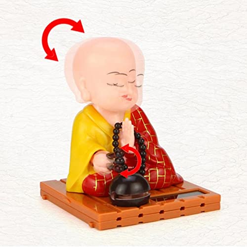 Image of AUGEN Small Buddhist Monk Solar Ornaments, Automatic Nodding Lucky Meaning Light Energy Sensing Eco Friendly Solar Buddhist Monk Statue Decoration for Home Car Dashboard (Pack of 1)(B, Red)