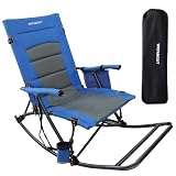 WKFAMOUT Folding Rocking Camping Chair with Foot Rest Portable Oversized Padded Rocking Chair for Outdoor Camp, Garden, Lawn, Heavy Duty for Adults Supports 400lbs