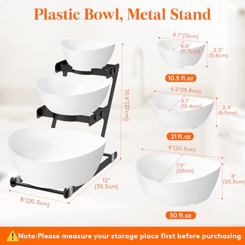 Lifewit 3 Tier Plastic Serving Bowls with Metal Stand, Chips and Dip Serving Tray Set for Entertaining Party, Crack-Proof Serving Platters for Fruit/Salad/Snack/Dessert Appetizer/Candy, Black - Image 3
