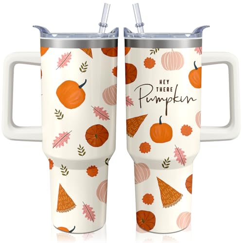 40oz Autumn Gift Fall Tumbler with Handle and straw, Pumpkin Mapl...