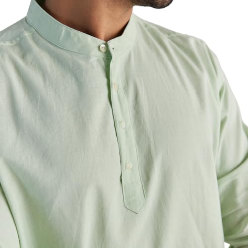 Image of SAADAA Men's Short Kurta - Linen Cotton Blend, Airy Fabric, Regular Fit, Mandarin Collar, Solid Color - Casual, Festive & Ethnic Wear