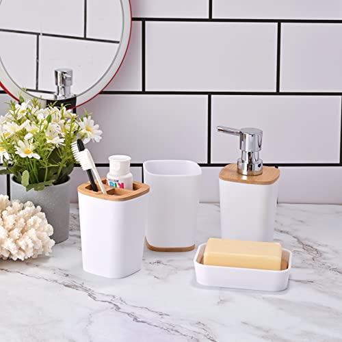 Yorkmills 6 Pieces Bamboo Bathroom Accessories set, Bathroom Accessory set, Bathroom Bin Toilet Brush Set - Image 4
