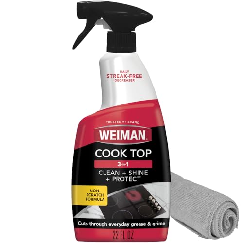 Weiman 22 Fl Oz Cooktop Cleaning Spray & Microfiber Cloth – Cooktop & Oven Cleaner for Streak &...
