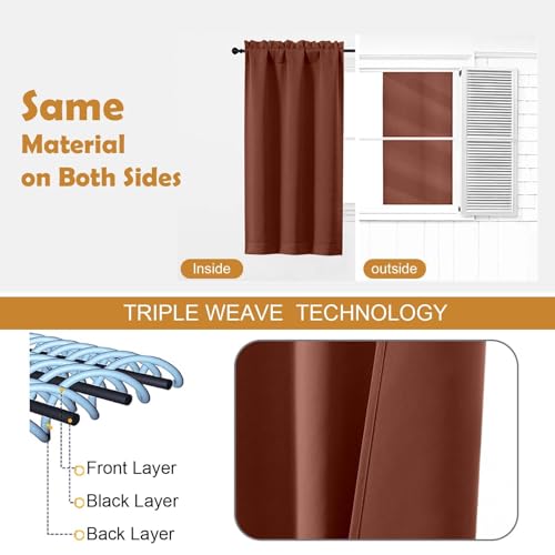 Image of Aiyufeng Terracotta Short Blackout Curtains for Bedroom 54 Inches Long 2 Panels Set, Solid Thermal Insulated, Energy Saving Window Treatment Curtains Blackout Drapes, W40 x L54 Inch, Terracotta