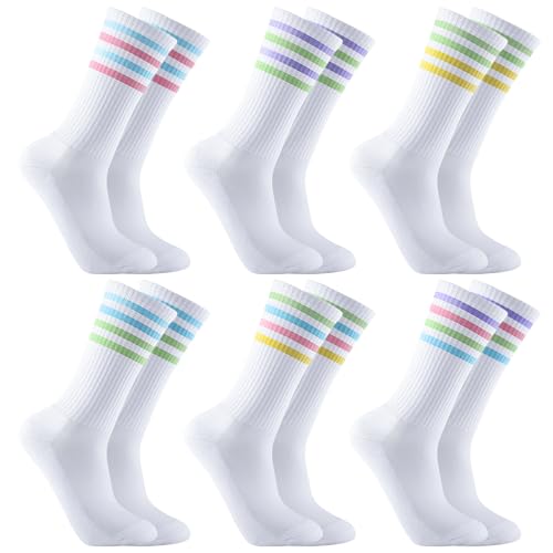 Utensilsto 6 Paare Tennissocken Damen Socken Baumwollsocken 36-42 Atmungsaktive Sportsocken Weiß Retro Crew Socken