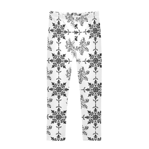 Snowflake Black and White Background Kids Girl's Legging Soft High Waisted Workout Pants Sports