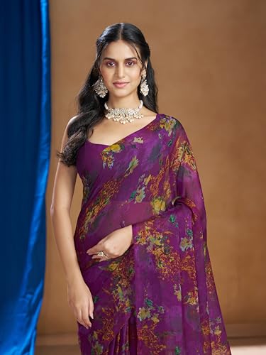 Image of Garden Vareli Nara Chiffon Abstract Floral Print Saree