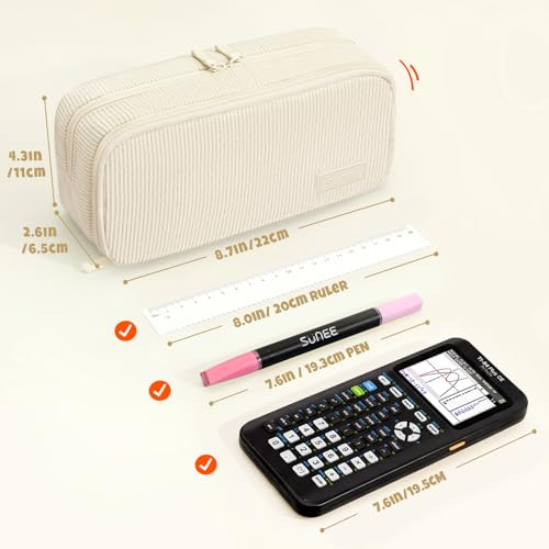 Image of SUNEE Pencil Case, Large Capacity Pencil Pouch, Aesthetic Big Pen Bag, Soft Corduroy Fabric Pen Box for Office Stationery Organizer School Supplies Multifunctional for Teen Boys Girls Women Men, Cream
