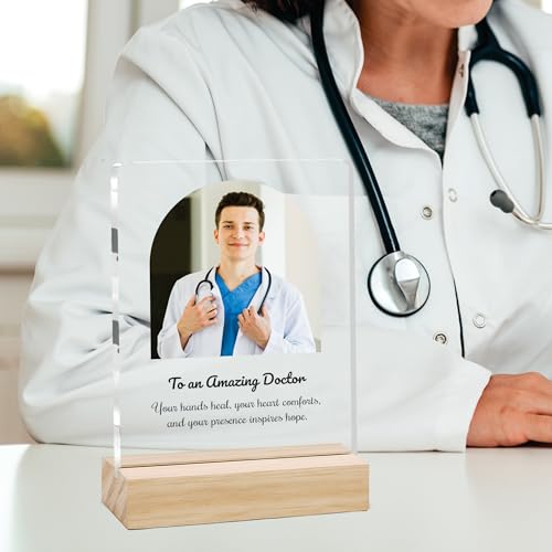 Image of Giftplease Best Doctor Photo Plaque with Wooden Stand | Personalised Gift for Doctors | Thank You Gift for Medical Professionals | Home Office Table Decor |Appreciation Frame for Doctor DCT 03
