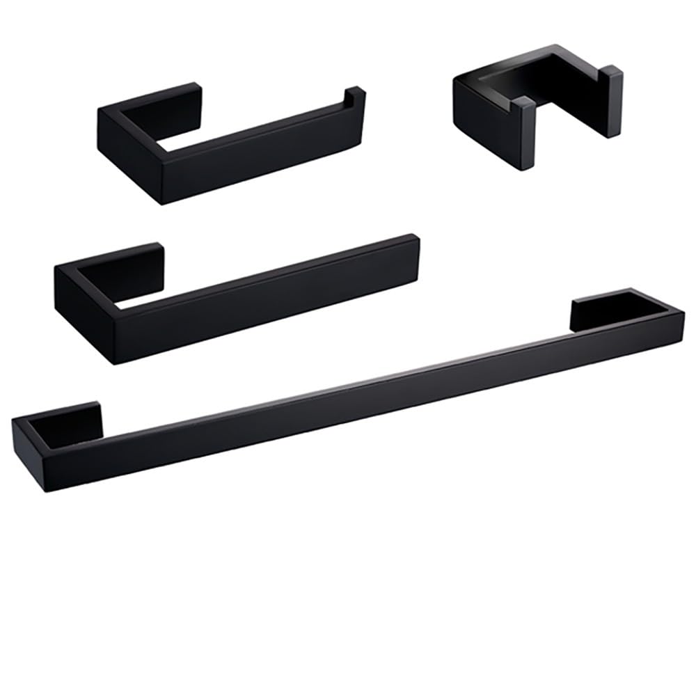Juego de Accesorios de baño, Gancho Negro para Bata, toallero, Barra, Estante, Soporte para Papel de Seda, Soporte para Cepillo de Dientes, Accesorios de baño, Juego de 4, 60 cm de Alto