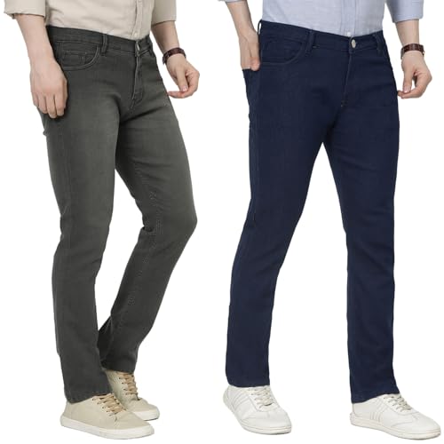 Image of DAIS Men's Stretchable Straight Fit Mid Rise Jeans, Pack of 2, (Combo of 2 Jeans)