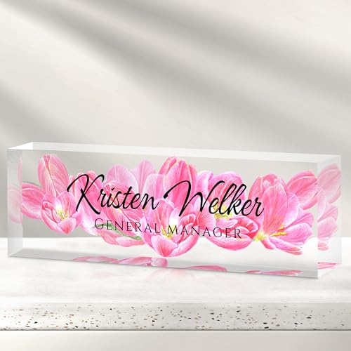Custom Office Name Plate for Desk - Desk Name Plate Personalized Gifts for Coworkers, Boss, Employees, Teacher, Nurse - Office Desk Decor for Women Men - Employee Appreciation Gifts (Pink Lotus)