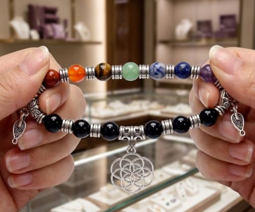 Image of Natural Gemstone Bead Bracelet for Women - Healing Crystal Reiki Bracelet, Handmade Spiritual Protection Jewelry, Energy Stone Stretch Bracelet Gift for Women & Girls