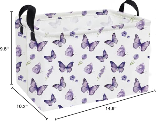 Image of Essme Rectangular Kids Baskets,Butterfly Storage Box,Cute Basket for Kids with Handles for Room Decor, Book Bins.(Purple butterfly)