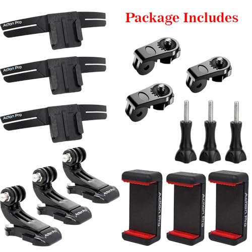 Image of Action Pro Helmet 3M Chin Mount Strap Set, Compatible with Smartphones & GoPro Hero 13 /12 /11 /10 /9 /8 /7 /6 /5 /4, DJI Osmo, Insta360, SJCAM & Other Action Cameras (Pack of 3)
