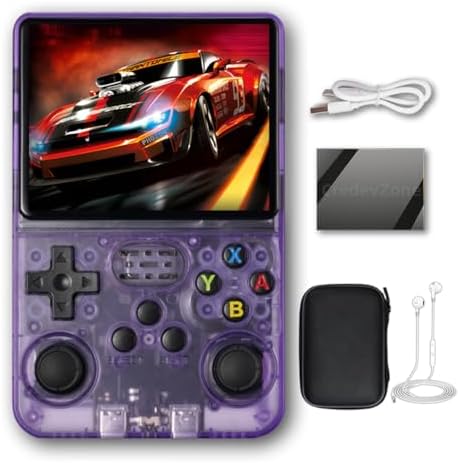 CredevZone R36S Handheld Game Console 3.5-Inch Retro Handheld Video Game Consoles Built-In Battery Portable Style Hand Held System Purple Transparent