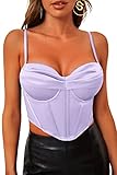 Kolagri Cowl Neck Corset Tank Top for Women Sexy Satin Cami Bedazzled Underbust Summer Shapewear Night Out Crop Corset Purple M