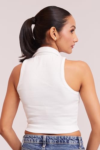Image of BERRY BIRD Stylish Sleeveless V-Neck Slim Fit Collar Ribbed Knit Tank Crop Tops for Women & Girls Beach and Gym Wear and Western Trendy Fashion