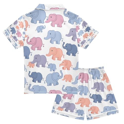 senya Many Cute Elephants Satin Summer Pajama Sets Silk Short Sleeve Button Down Sleepwear2