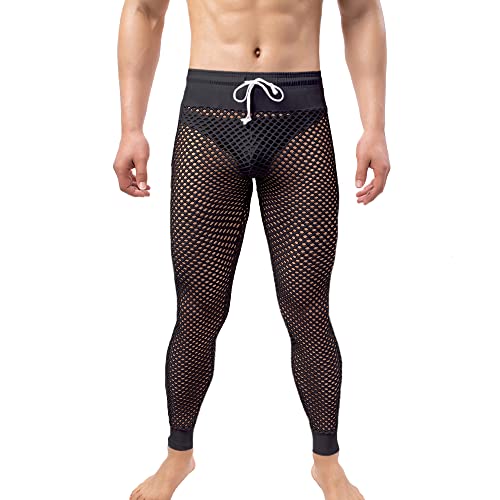 Yoobng Men's Sexy Mesh See Through Long Lounge Pants Fishnet Hollow Out Drawstring Loose Pajamas Bottoms Underpants #TOP1