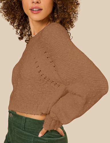 Image of InterNos Women's Open Tie Back Pullover Sweater Popcorn Crew Neck Backless Bow Tie Knitted Crop Tops