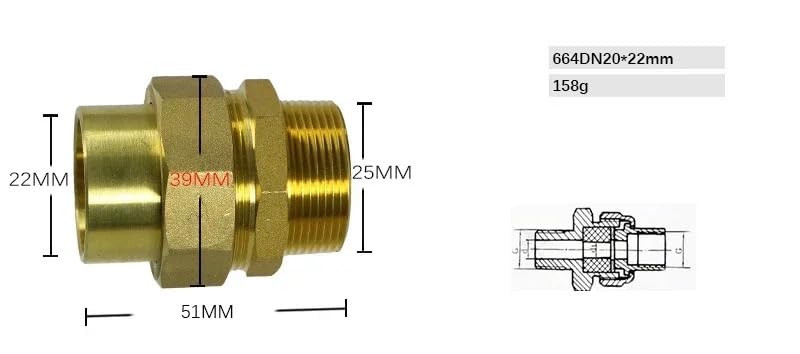 Unión desmontable de latón macizo DN20x22mm con rosca macho 3
