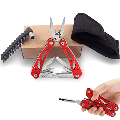 KAYLRE Pinces Multifonctions, Couteau Suisse outil de poche multifonction, avec embouts de tournevis, Couteau de poche avec Poignée ergono - rouge