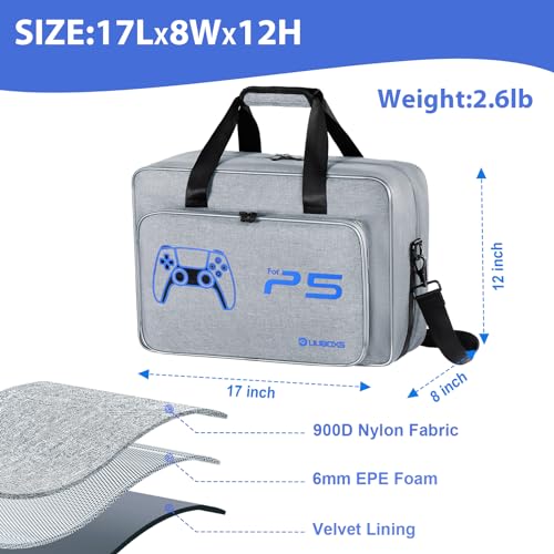 شنطة حمل لجهاز بلاي ستيشن 5/5 برو/بلاي ستيشن 5 سليم، شنطة سفر واقية مطورة لاقراص بلاي ستيشن 5/الاصدار الرقمي، شنطة تخزين بسعة كبيرة متوافقة مع ملحقات وحدة تحكم بلاي ستيشن 5 من يوبوكس