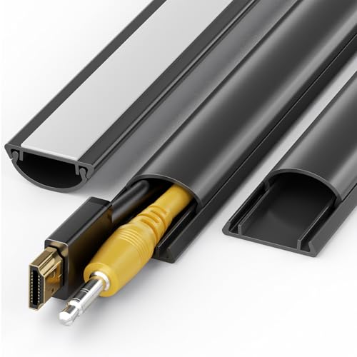 42.5in Cord Cover, Cord Hider for 1-2 Cords, Half Round Cord Covers for Wires on Wall, Adhesive Wire Hiders for TV on Wall, 3xL14.2in, W1.18 x H0.43in, Black