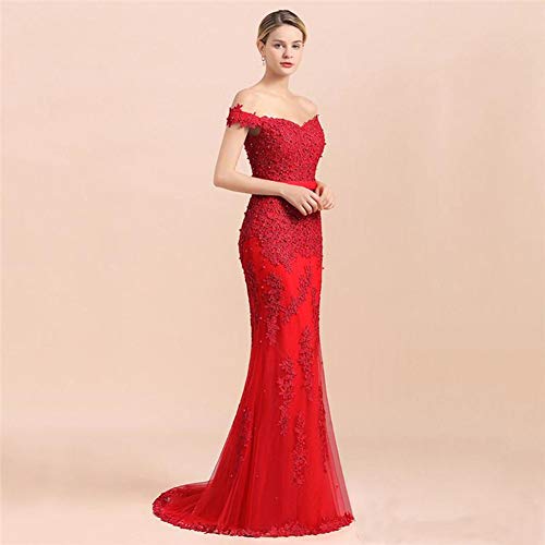 Women's Off The Shoulder Prom Dress Mermaid Long Lace Evening Gowns4