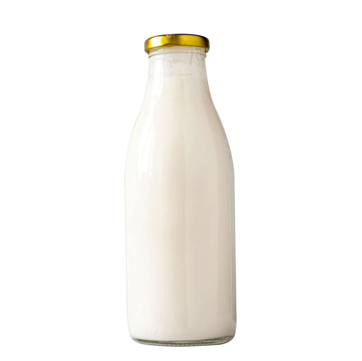 1 Litre Glass Bottles with Lids (Pack of 6) – Large Glass Drink Bottles for Juice, Milk, Water & Smoothies (6 x Gold Lids)