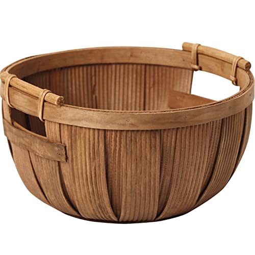 Egg Basket Hand-Woven Wood Chip Storage Basket Desktop Fruits Basket Eco Natural Wood Vegetable/Eggs Storage Basket Picnic Basket