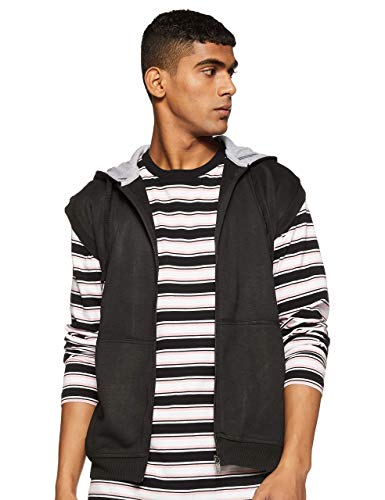 Image of Teemoods Men's Cotton Fleece Sleeveless Hooded Jacket - Casual Zip Up Vest for Gym Workout, Running, Aerobics, Yoga - Regular Fit with 2 Pockets