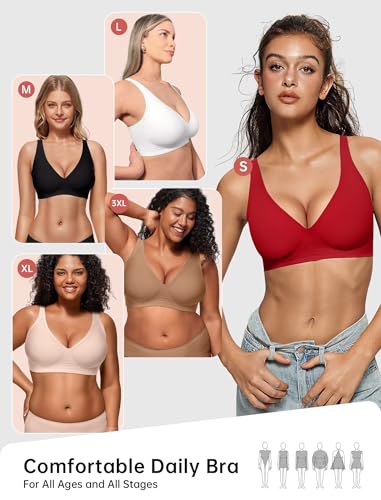 Image of Vertvie Jelly Wireless Bras for Women Push Up Plunge Seamless T-Shirt Bras No Underwire Supportive Full Coverage Bralettes