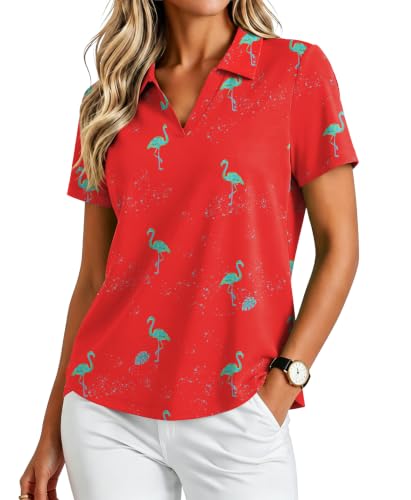 Image of PINSPARK Womens Golf Shirt Short Sleeve Polos UPF 50+ Collared Tennis Tops