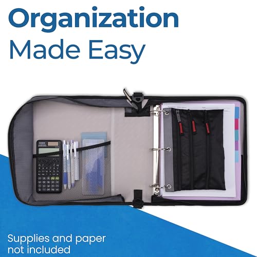 Image of Case-it Universal Zipper Binder | 2-Inch O-Rings, 13-Inch Laptop /Tablet Padded Pocket, 400 Sheet Capacity, Multiple Storage Pockets & Shoulder Strap | School & Office Organizer | LT-007 Warm Gray