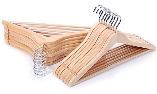 TOPIA HANGER Extra Strong Cherry Wooden Suit Hangers, Solid Wood Coat Hangers, Glossy Finish with Extra Thick Chrome Hooks & Anti-Slip Bar, 16-Pack CT01M - Thumbnail 2