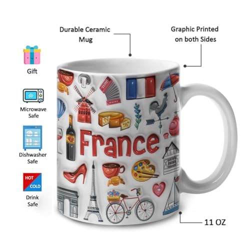 Taza de cerámica con diseño de símbolos franceses 11oz miniatura 3