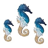 Decivi Della Muta Di Vita Maile 3 unidades – Juego de caballitos de mar portátiles, arte colgante de estilo playa | Acento costero de tema náutico con textura de madera, decoración duradera de larga