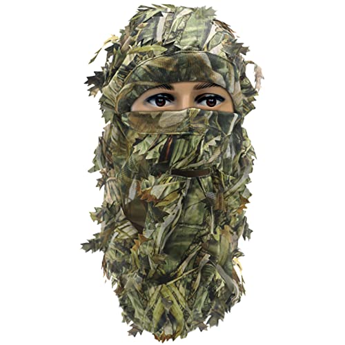 Favuit Ghillie Camouflage Leafy Hat, Camo 3D Leaf Face Mask Full Coverage Breathable Hunting Mask Headwear Camo Turkey Hunting Accessories