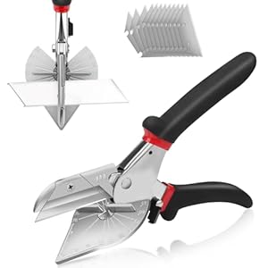 Miter Shears - 45 to 135 Degree Multi Angle Trim Cutter - with Safety Lock Hand Tools and 12 SK5 Alloy Spare Blades - Mitre Shears Angle Cutter for Cutting PVC Wire Duct Beading Wood Moulding Plastic