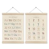 HRQKO Alphabet Numbers Poster Hanger Frame Set of 2, Nursery Wall Decor, ABC Banner Poster Wall Art with Wooden Frames, Alphabet Banner Wall Hanging Decor for Toddler Playroom Nursery, 12x16 Inch