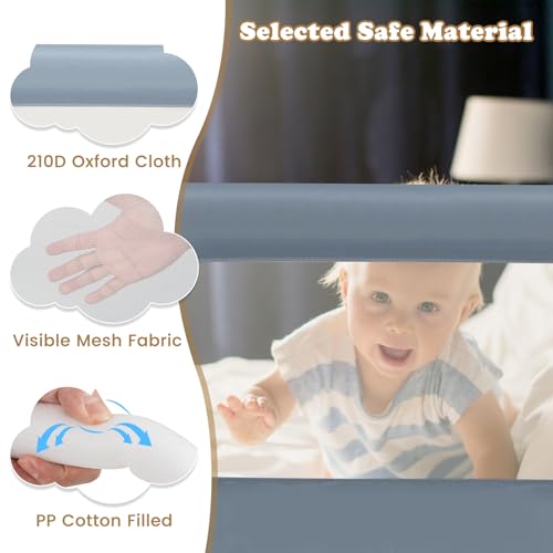 Image of BABY JOY Double Sided Bed Rail Guard, 2 Pack, Extra Long, Swing Down for Convertible Crib, Folding Baby Safety Bedrail for Kids Twin Full Size Queen King Mattress, Rails for Toddlers (Light Gray, 71 inch)