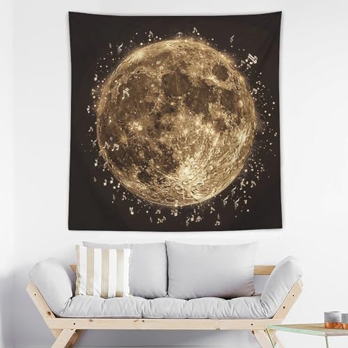 Tenture murale esthétique lune dorée pour habiller un mur de chambre blanc